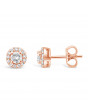 Diamond Cluster Earrings With A Centre Round Brilliant Cut Diamond Set in 18ct Rose Gold. Tdw 0.75ct